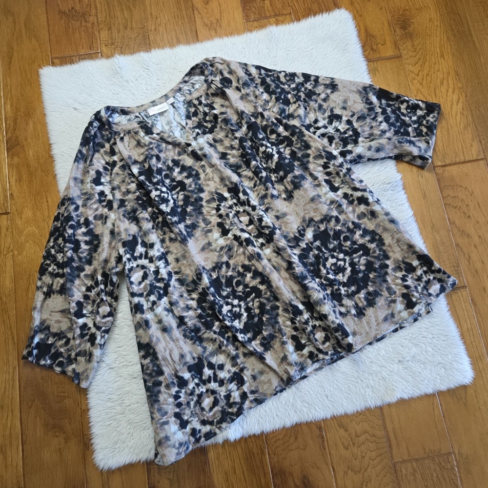 Belle Kim Gravel Gauze Blouse Shirt Women's Plus 4X Tie Dye 100% Cotton